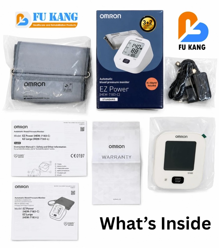 Omron EZ Power HEM-7183-C Blood Pressure Monitor | AC Adaptor + Medium Cuff 22-32cm - Home Monitoring Device - Home Care Equipment - Fu Kang Healthcare Online Shop Omron EZ Power HEM-7183-C Blood Pressure Monitor | AC Adaptor + Medium Cuff 22-32cm - Home Monitoring Device - Home Care Equipment - Fu Kang Healthcare Online Shop